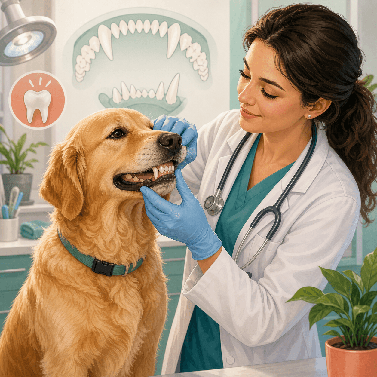 Dog receiving a gentle veterinary dental checkup for a tooth count guide